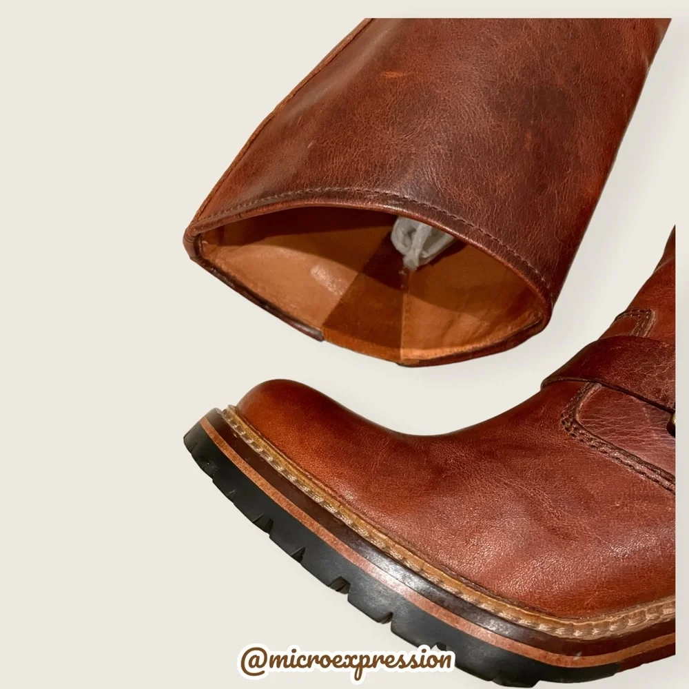 $388 Frye Mildred Brown English Engineer Leather Buckled Heeled Riding Boots